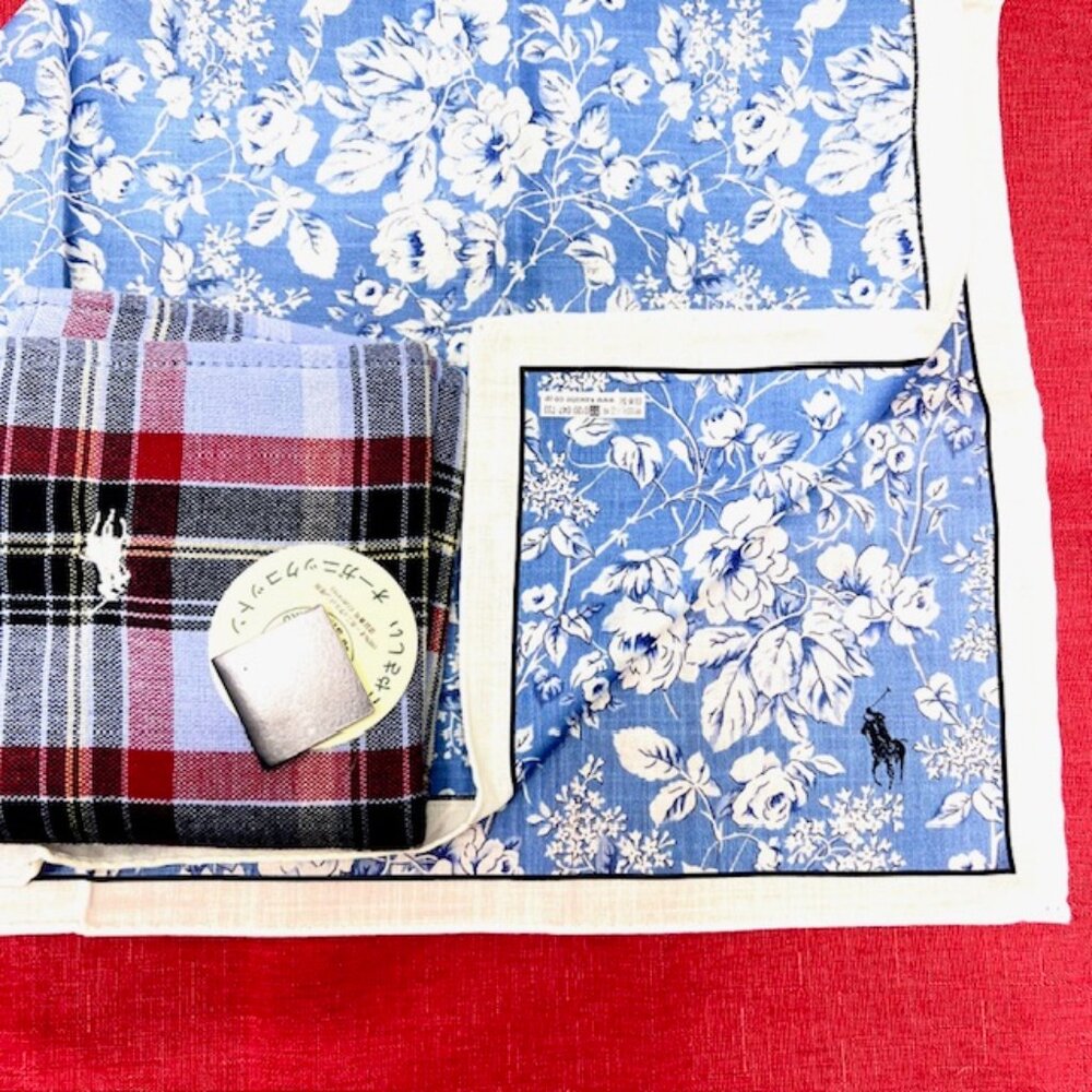 New Polo Ralp Lauren Mini Scarf 20" + Hand Towel bue floral blue black check((92 - Picture 5 of 14